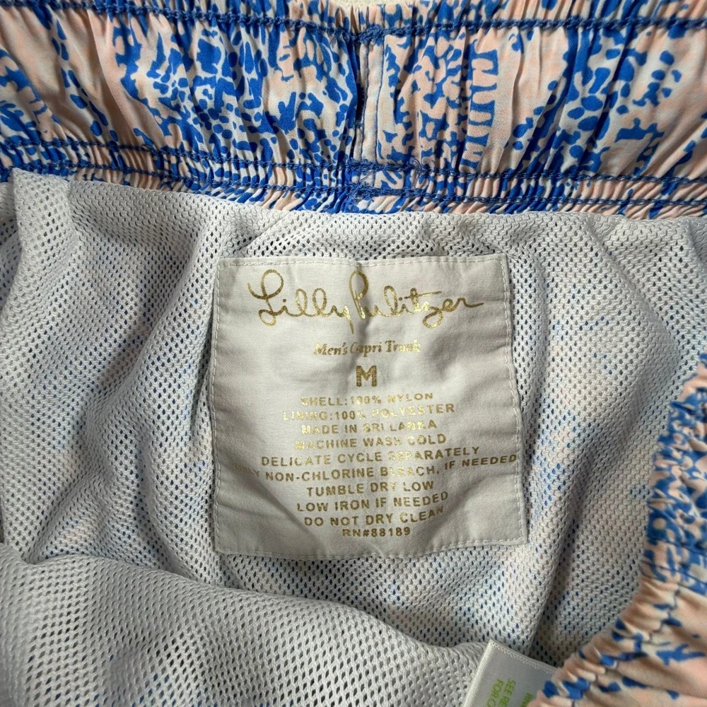 Lilly Pulitzer Mens Medium Capri Trunk Swim Shorts Pink Blue Alligator Print